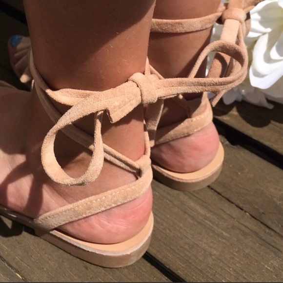 New. Nude Vegan Suede Wrap Sandal with Ruffle - Picture 5 of 7